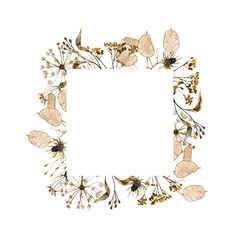 Watercolor frame border with dry autumn leaves. Perfect for wedding, invitations, greeting cards, logos, birthday cards, lettering etc.