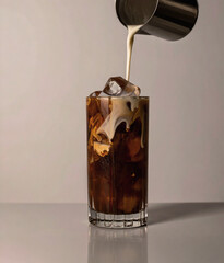 Milk Poured into Iced Black Coffee
