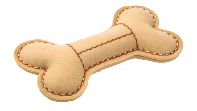 Beige dog chew toy in the shape of a bone isolated on transparent background