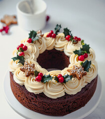 Christmas Ring Cake with Holly and Berries