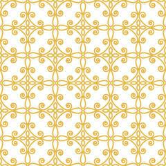 Abstract background texture in geometric ornamental style. Seamless yellow geometric ornament pattern on white background.