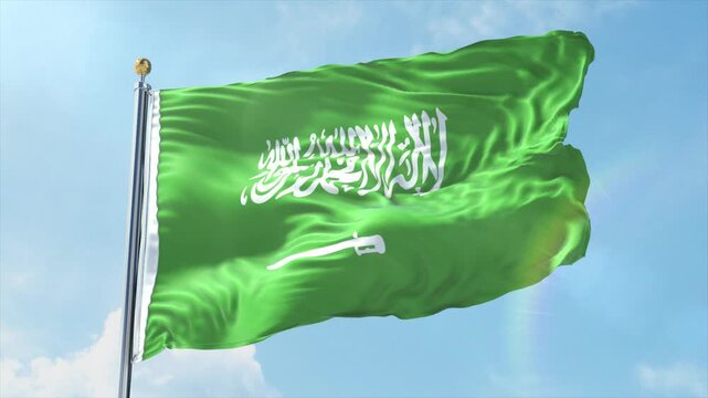 4K Saudi Arabia flag waving in the wind - realistic Saudi Arabia flag animation in high resolution, perfect for Saudi Arabia national day, independence, travel and patriotic video projects
