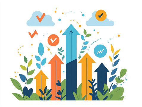 Colorful Growth Concept with Arrows and Nature Elements for Inspiration