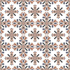Seamless Ethnic Orange and Blue Moroccan Tile Ornament white background Vector Design