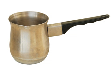 Metal coffee pot isolated on white background. Used kitchenware.