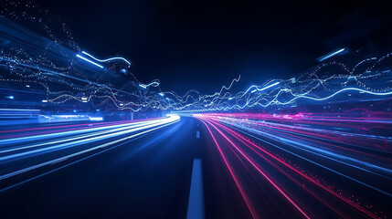 Night traffic with light trails on the highway