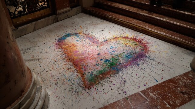 Colorful heart-shaped mural on marble floor - Powered by Adobe