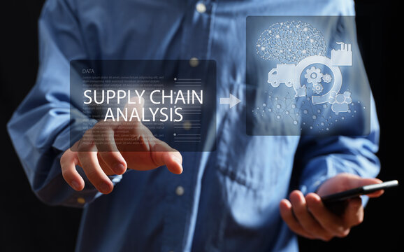 Person analyzing supply chain data using virtual screen