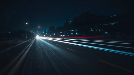 Night city traffic on highway with cars and lights