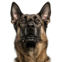 Fototapeta premium Close-up portrait of an alert German Shepherd dog against a white background.