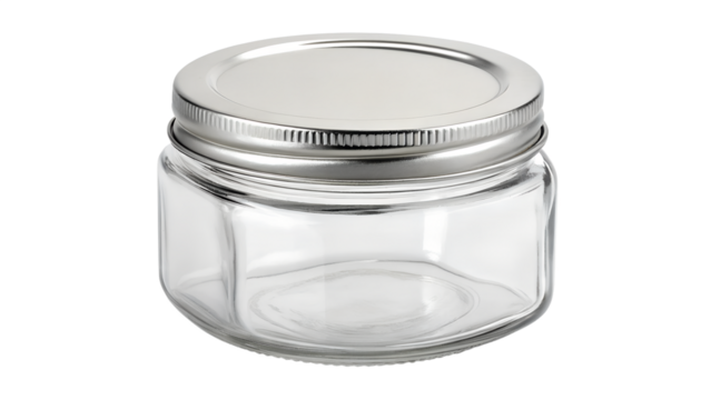 Glass jar with metal lid isolated on transparent background