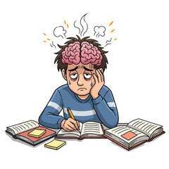 Student overwhelmed by studying, brain overloaded with stress