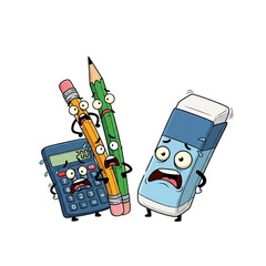 Scared school supplies panic under pressure cartoon characters