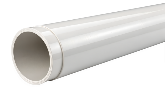A single white pvc pipe segment with a clean cut end, isolated on transparent background