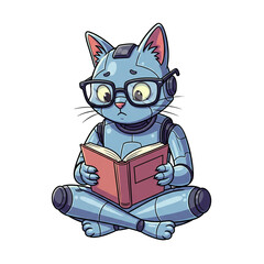 Curious robotic cat learns from book, promoting knowledge and growth