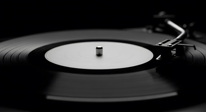 Vinyl record player, Monochrome Turntable Vinyl Record Player Close-Up in Dark Moody