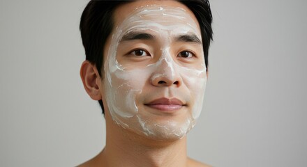 Man Applying White Face Mask for Skincare Routine