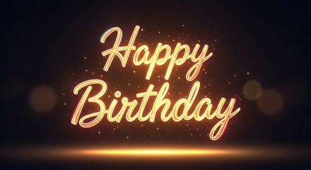 Happy birthday text neon glowing effect on dark background