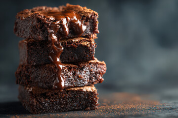 gooey brownies stack with dark moody ambiance