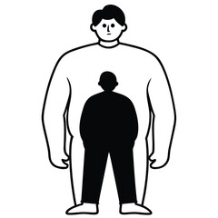 Small silhouette figure inside a larger outline figure