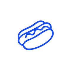 Blue line drawing of a hotdog