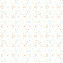 Minimalist snowflake pattern in soft blue, gold, and beige on a white background. Perfect for winter, holiday wrapping paper, and elegant seasonal designs.