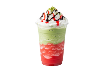 strawberry matcha frappe in a plastic cup