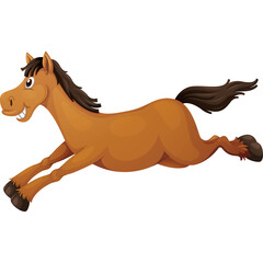 Cartoon Horse Galloping Freely With A Brown Mane And Tail And A Happy Expression On Its Face...