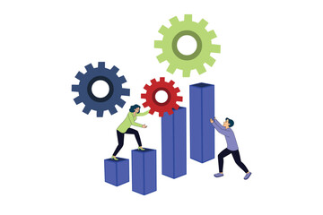 People Working Together on Graph to Increase Growth and Profit Business Vector Illustration Concept for Financial