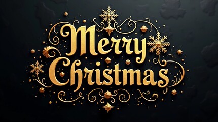 Merry Christmas Classic Calligraphy with Ornate Gold Design