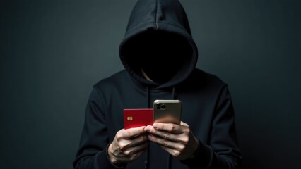 A person wearing a hooded sweatshirt holds a cell phone, possibly checking messages or making a call
