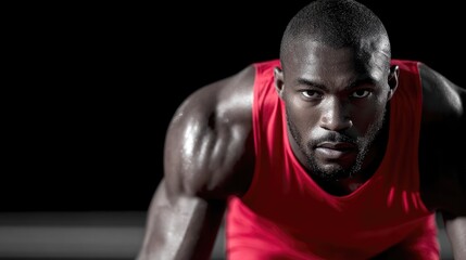 Focused Athlete Preparing to Sprint