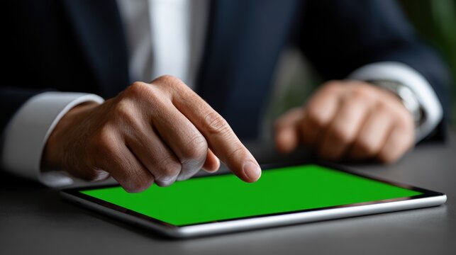 Businessman Using Digital Tablet with Green Screen