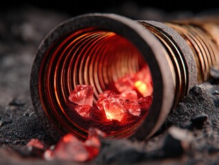 Glowing silver ore discovery dark tunnel ai robot exploration underground environment futuristic concept