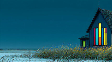 Coastal Home at Twilight A Serene Seaside Escape.