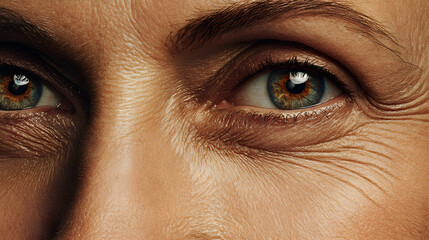 Closeup of expressive human eyes with detailed skin texture.