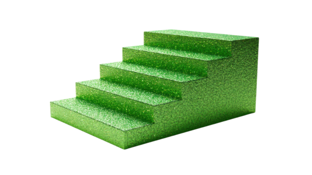 Sparkling green staircase platform prop with shimmering glitter texture for product display, creative design and modern promotional presentations setting on white background