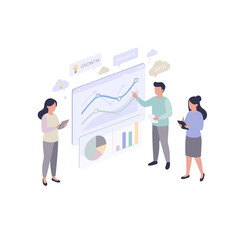 Business Team Analyzing Website Analytics Dashboard Showing Graphs and Charts with Bounce Rate and Traffic Sources Data in a Modern Office Setting
