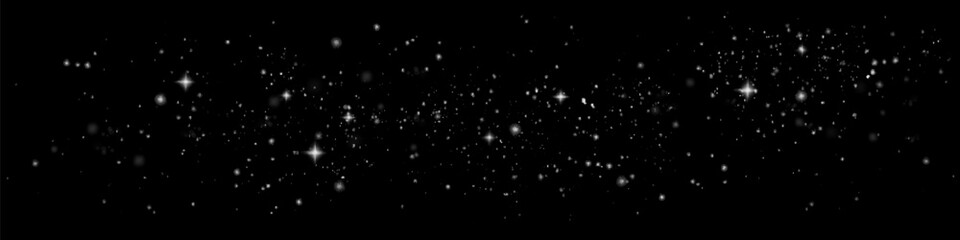 The dust sparks and golden stars shine with special light. Vector sparkles on a transparent background. Christmas light effect. Sparkling magical dust