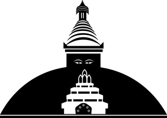 Swayambhu Stupa Silhouette | Minimal Vector Illustration of Iconic Buddhist Temple in Kathmandu, Nepal