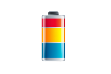 A battery featuring a prominent lightning bolt symbol, isolated on transparent background