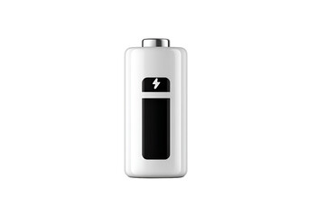 A battery featuring a prominent lightning bolt symbol, isolated on transparent background