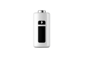 A battery featuring a prominent lightning bolt symbol, isolated on transparent background