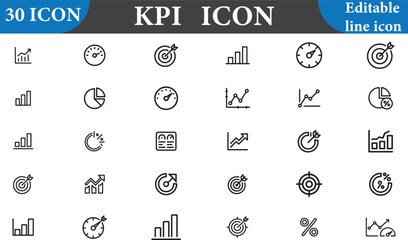 Collection of key performance indicator icons isolated on white background