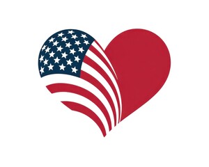 American flag heart shape with stars and stripes on a white background illustration design