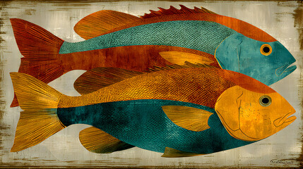 Colorful Fish Illustration Two Vibrant Fish in Artistic Style.