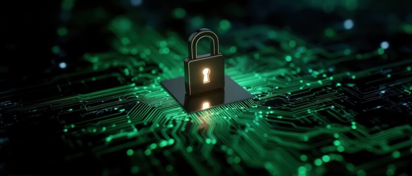 Digital data security concept with padlock