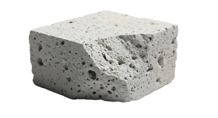 Porous concrete block isolated on transparent background