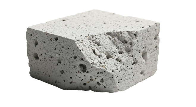 Porous concrete block isolated on transparent background