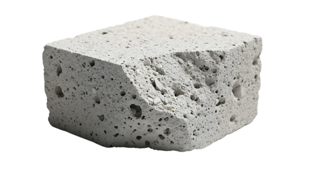 Porous concrete block isolated on transparent background
